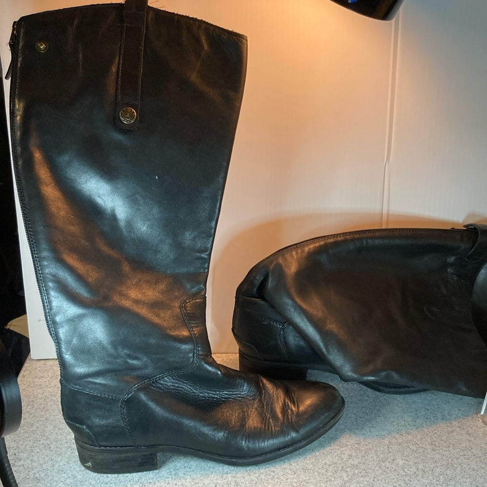 Sam Edelman full‎ calf black leather boots back zipper size 9.5 B13